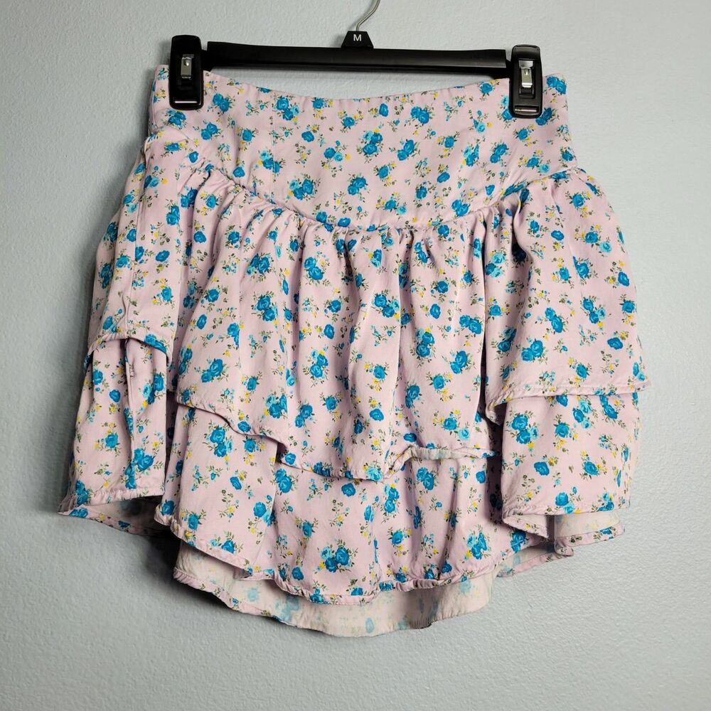 Zara Floral Mini Skort S Pink Ruffle Tiered Summer Coquette Soft Girl Fairy Boho